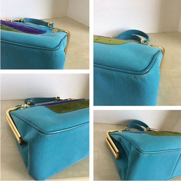 Robert di Camerino Frame Linen And Velour Handbag - Picture 8 of 15